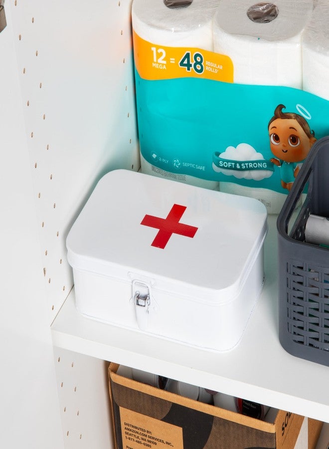 مايند ريدر صندوق إسعافات أولية من مايند ريدر، طقم طوارئ، منظم مستلزمات طبية، تصميم كلاسيكي، قفل بإبزيم، معدن، 9.25 بوصة طول × 6 بوصة عرض × 3 بوصة ارتفاع، أبيض - Image 2